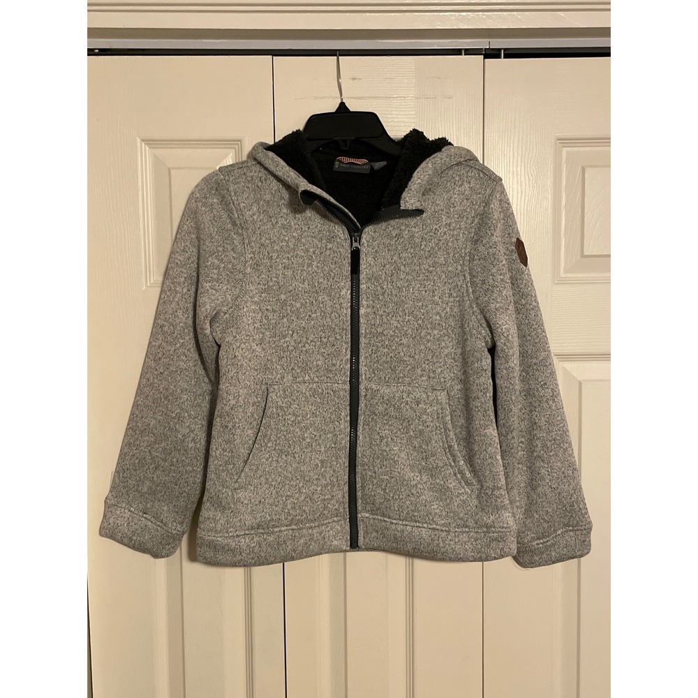 Free Country Kids Gray Marl Faux Fur Lined Full Zip Hooded Jacket Size M 10/12